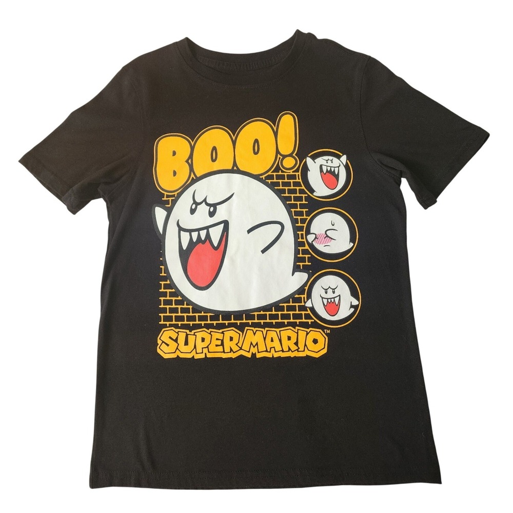 Nintendo Super Mario Boo Graphic T-Shirt Black Boys Size L 10-12 Hybrid Apparel